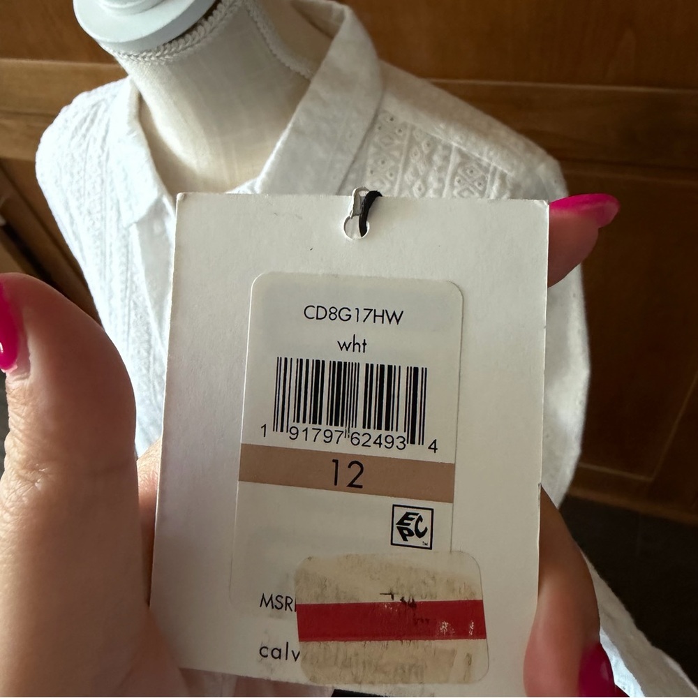 Calvin Klein || white lace tie waist shirt dress - Picture 6 of 9